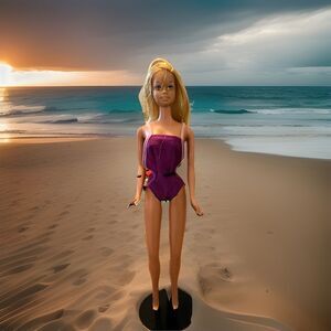 Sensational Malibu Barbie Doll Vintage 1980s  Purple Swimsuit